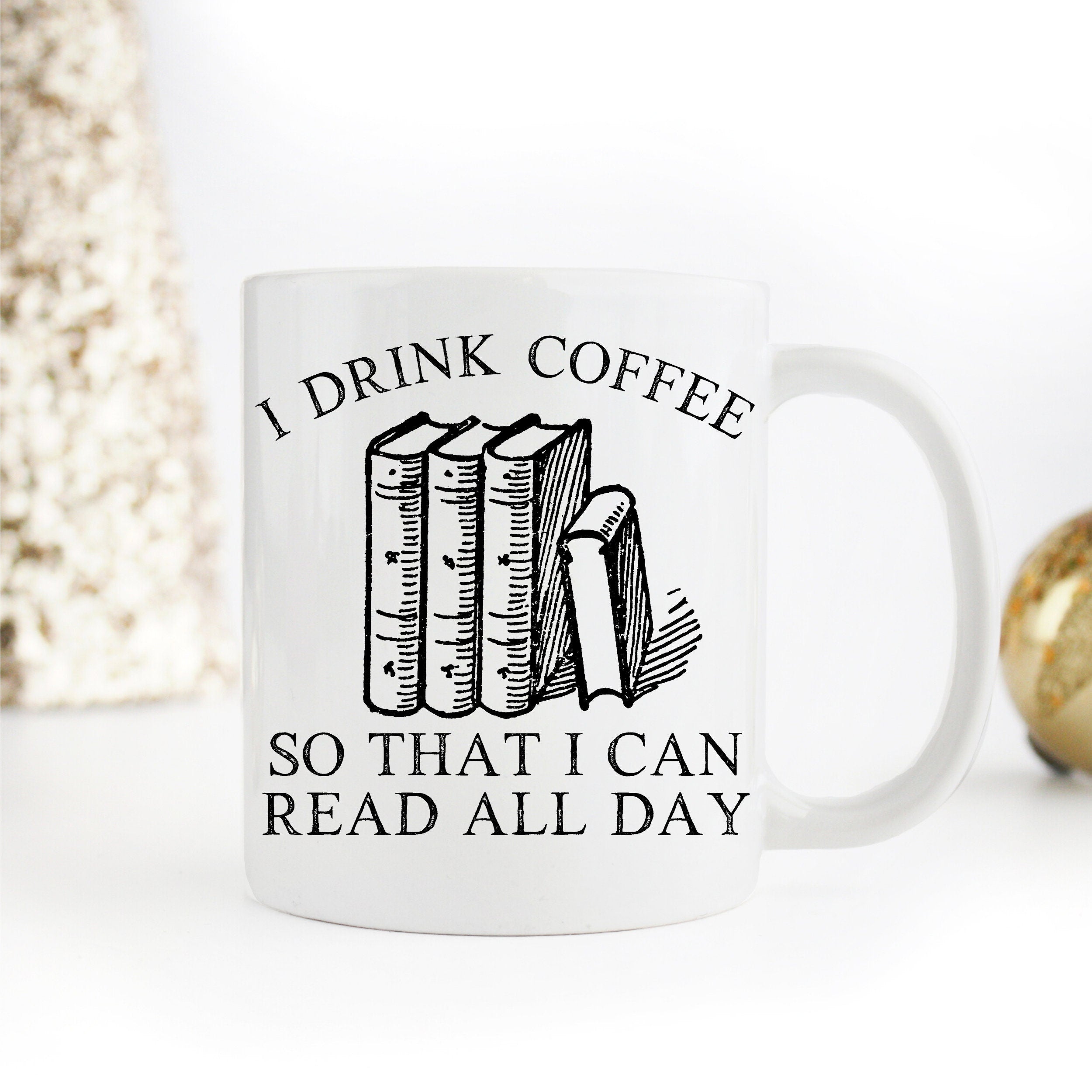 Mug for Reader. Read all day coffee mug. Reading gift. Bookworm gifts. Funny gift for readers. Abibliophobia books. Vintage literature mug.